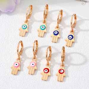 Vintage Hamsa Hand Evil Eye Hoop Earrings For Women Gold Plated Alloy Enamel Boho Ethnic Drop Earrings Jewelry Gift