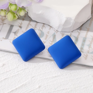 Royal blue matte square stud earrings in a minimalist geometric design for women