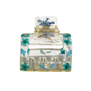 Transparent butterfly hair claw clip with real blue dried flowers and green leaves decoration