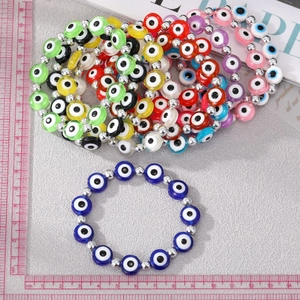 Bracelets en résine œil protecteur colorés avec des perles d'espacement argentées