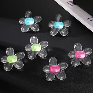 Pendientes de Botón de Flor de Resina Transparente Vintage para Mujer Pendientes Florales Geométricos con Strass Joyería
