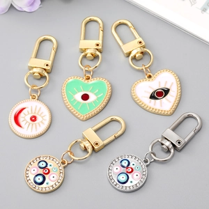 Bohemian Evil Eye Keychain Alloy Rhinestone Enamel Heart Round Bag Pendant Vintage Gold Silver Protection Charm Key Ring Jewelry