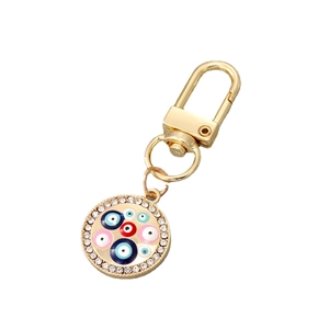 Golden Evil Eye heart keychain with colorful enamel eyes and sparkling crystal rhinestones