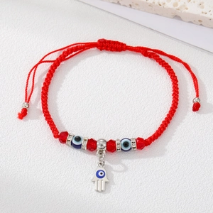 Ρυθμιζόμενο κόκκινο βραχιόλι με χάντρες Evil Eye και ασημένιο μενταγιόν Hamsa Hand
