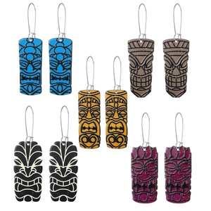 Ethnic bohemian Tiki face mask earrings in assorted colors with acrylic tribal textures