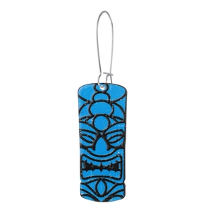 Bohemian rectangle drop earrings with dark blue Polynesian Tiki tribal mask pattern