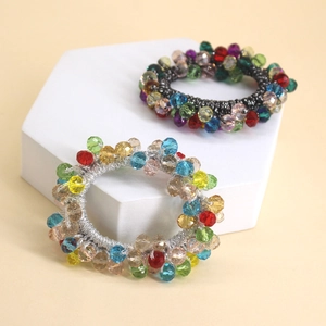 Chouchou perlé de style coréen avec perles en plastique et corde tressée élastique Support de queue de cheval simple pour la mode