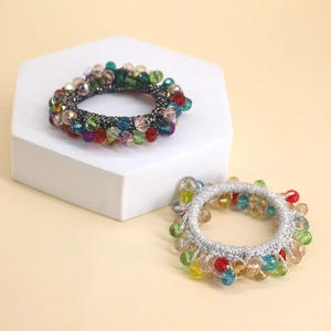 Chouchous en perles de cristal colorées sur supports, élastiques à cheveux élégants
