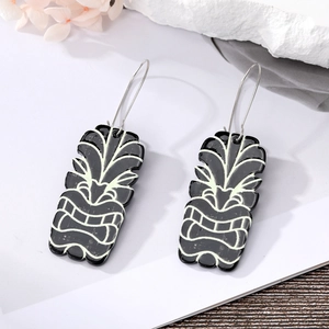 Bohemian African tribal Pharaoh acrylic long dangle earrings with Tiki totem design