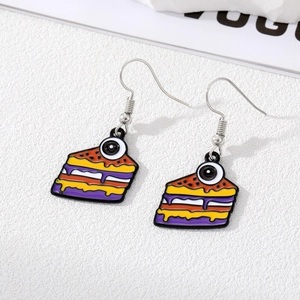 Funny Halloween eye cake enamel drop earrings with orange and purple colors