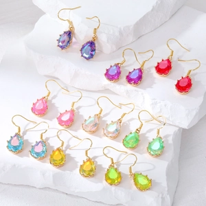 Boucles d'Oreilles Goutte en Cristal Iridescent pour Femmes Avec Tige en Argent Sterling 925 Alliage Plaqué Or