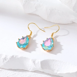 Boucles d'oreilles cristal holographique en goutte avec crochets en argent S925 doré