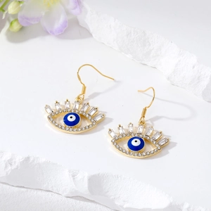 Exquisite vergoldete Evil-Eye-Ohrhänger mit blauem Emaille und funkelnden Zirkonia-Steinen