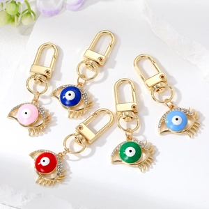 Ethnic Evil Eye Keychain Alloy Rhinestone Eyelash Eye Pendant Gold Plated Bag Charm Turkish Style Ethnic Jewelry Gift For Women