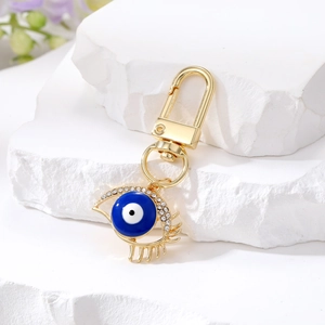 Ethnic style devil's eye keychain with colorful enamel and sparkling rhinestones