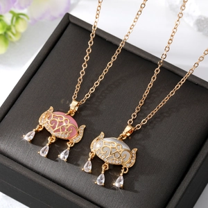 Vintage Chinese Stijl Long Life Lock Hanger Ketting Vergulde Legering Met Strass Kwastje Elegante Sieraden Voor Vrouwen