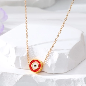 Collana etnica Evil Eye con pendente in smalto rosso su catena dorata e pietra