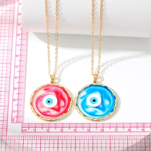 Golden Evil Eye pendant necklace with blue and red marble effect resin charms