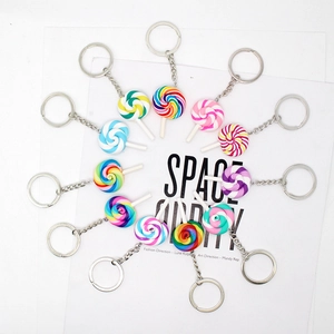 Simulation Rainbow Lollipop Keychain Colorful Resin Candy Bag Pendant Macaron Color Sweet Food Style Keyring For Women Girls Gift