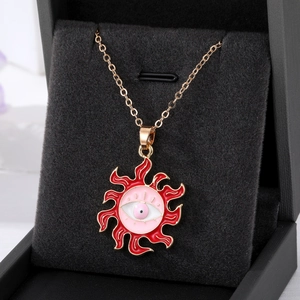 Bohemian gold evil eye pendant necklace with sunburst flame design in jewelry gift box