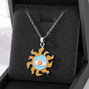 Bohemian sun flower and evil eye pendant necklace in a premium black jewelry box
