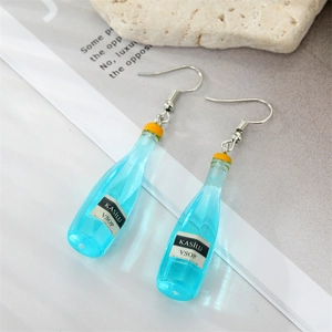 Boucles d'oreilles créatives en résine bouteille de vin bleue avec crochets