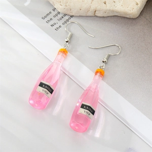 Boucles d'oreilles créatives en résine rose en forme de bouteille de vin pour femme