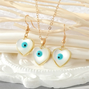 European Minimalist Evil Eye Pendant Necklace Earrings Turkish Nazar Heart Round Shape Gold Plated Alloy Stone Jewelry For Women