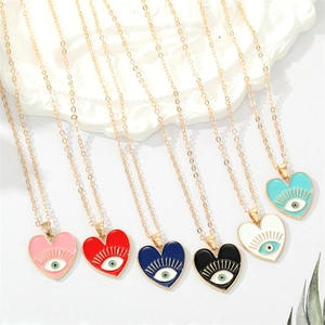 Collier Pendentif Cœur Mauvais Œil pour Femme en Alliage Strass Émail Chaîne Rétro Boho Bijoux de Mode Cadeau
