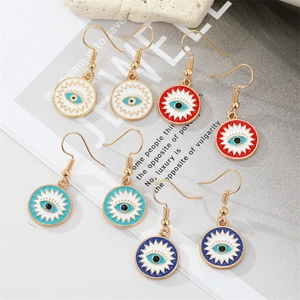 Vintage Evil Eye Dangle Earrings For Women Alloy Gold Plated Sunburst Round Turkish Eye Drop Earrings Boho Ethnic Fashion Jewelry