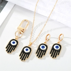 Parure Bijoux Main de Fatma Mauvais Œil Gothique Vintage Collier Boucles d'Oreilles Porte-Clés Alliage Émail pour Femmes