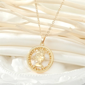 Elegant gold Elizabeth II coin pendant necklace with a detailed hollow relief on satin