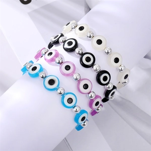 Retro Exquisite Evil Eye Beaded Bracelet For Women Colorful Resin Elastic Wristband Ethnic Style Alloy Jewelry Gifts