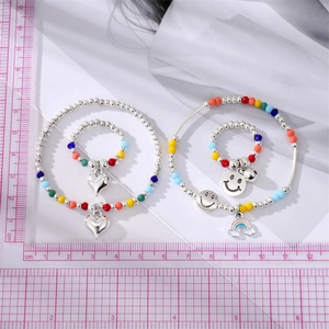 Colorful beaded jewelry set with heart and smiley face charms for women and girls