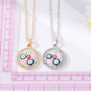 Gold and silver alloy evil eye pendant necklaces with colorful rhinestones and size ruler