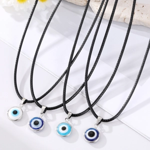 Türkische Türkisch Blau Böser Blick Anhänger Halskette Für Damen Silberfarben Rim Nazar Auge Amulett Schutz Wachs Leder Kordel Ethno Schmuck Kette