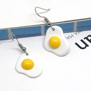 Cute resin fried egg earrings with silver hooks for women, creative food design