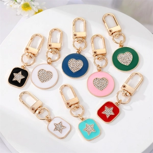 Colorful Enamel Rhinestone Heart Star Keychain Alloy Gold Plated Bag Pendant Charm For Women Daily Accessories
