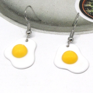 Creative resin poached egg drop earrings with silver hooks for a playful look