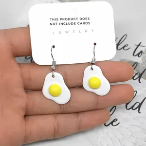 Creative resin fried egg drop earrings with cute yellow yolk and silver hook for women
