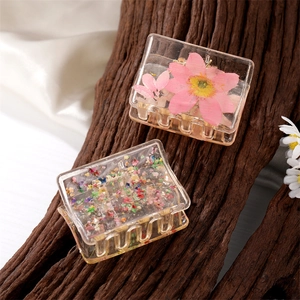 Pince à Cheveux en Résine de Style Coréen Avec Fleurs Séchées Naturelles Barrette Florale Transparente Faite à la Main pour Femme Accessoires de Mode