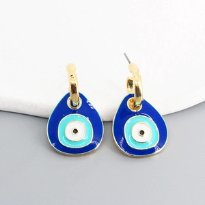 Vintage Alloy Enamel Evil Eye Hook Earrings For Women Blue Water Drop Pendant Gold Plated Bohemian Jewelry Gift