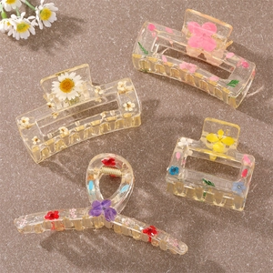 Pince à Cheveux En Résine Transparente Faite à La Main Avec De Vraies Fleurs Séchées Accessoire De Coiffure Floral Pour Femme