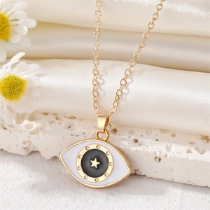 Modische Evil-Eye-Halskette mit goldenem Stern und Emaille-Finish auf Seidenbasis