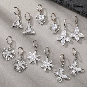 Alloy Rhinestone Heart Butterfly Flower Drop Hoop Earrings Sparkling Geometric Crystal Dangle Earrings For Women Fashion