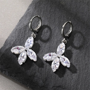 Elegant silver leverback earrings with marquise-cut marquise stones in floral butterfly design