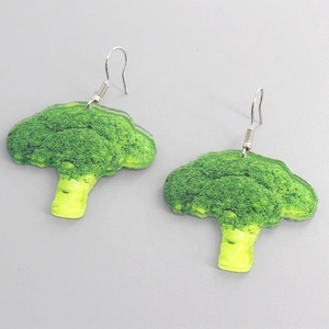 Creative broccoli shaped acrylic earrings with realistic green vegetable design for women