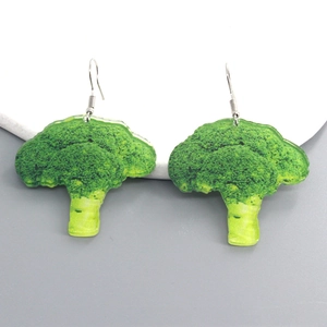 Creative 3D broccoli shaped acrylic earrings with silver hooks for a trendy green look