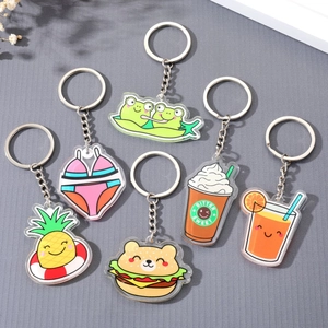 Cartoon Acrylic Keychain Cute Food Fruit Animal Pendant Transparent Bag Charm Accessories Creative Gift For Women Girls