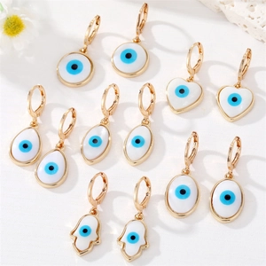 Vintage Gold Plated Alloy Evil Eye Hoop Earrings Hamsa Hand Heart Drop Dangle Earrings Boho Women Fashion Jewelry